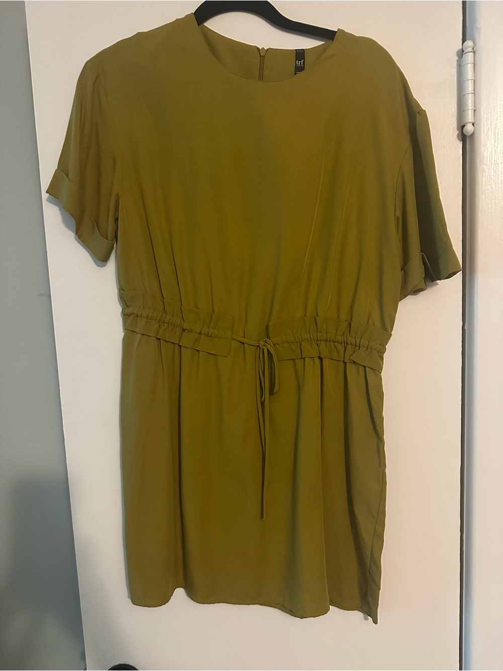 Zara Olive Green Short Sleeve Dress with Drawstring Waist